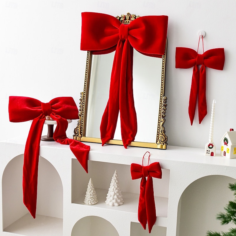 Christmas Bows for Christmas Tree, Large Velvet Ribbon Bows Long Tail, Xmas Ornaments for Tree Decoration, Window Display & Holiday Party Decor4