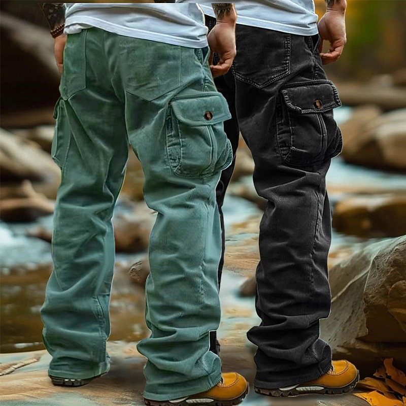 Men's Cargo Pants Cargo Trousers Corduroy Pants Baggy Pants Casual Pants Elastic Waist Multi Pocket Straight Leg Plain Comfort Breathable Full Length Outdoor Casual Daily Vacation Fashion Brown+Black3