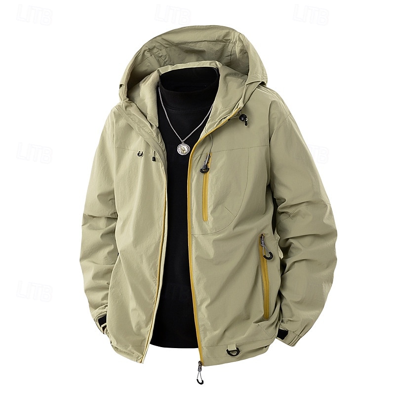 Men's 2in1 Rain Jacket Sport Coat Hiking Jacket Windcheater Jacket Sports Outdoor Camping & Hiking Waterproof Windbreaker Zipper Pocket Fall Winter All Seasons Solid Color Active Casual Hooded Regular3