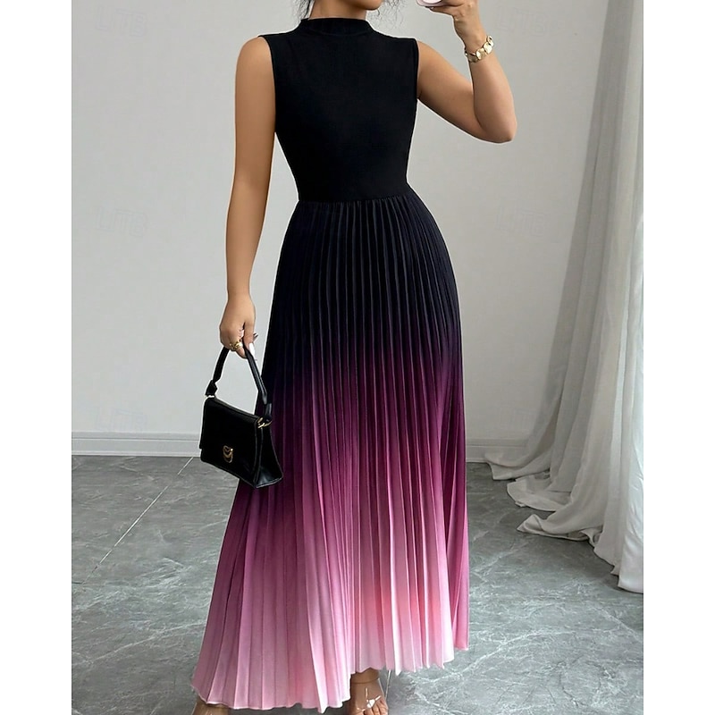 Women's Midi Dress Cocktail Dress Satin Dress Ruched Dress Fashion Modern Outdoor Vacation Going out Regular Fit Ombre Sleeveless Crew Neck Blue Fuchsia Brown Grey Spring Fall2