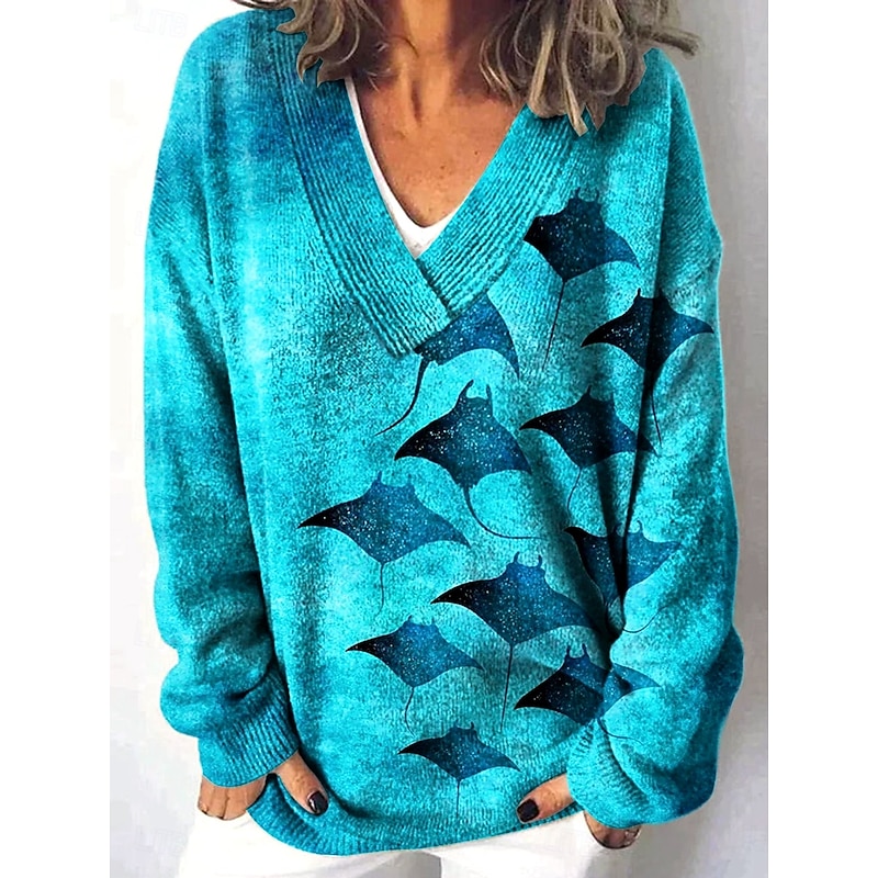 Women's Cardigan Daily Graphic Animal Geometric Ribbed V Neck Buttons Print Long Sleeve Regular Tops Knit Outdoor Weekend Pink Red Spring Fall3