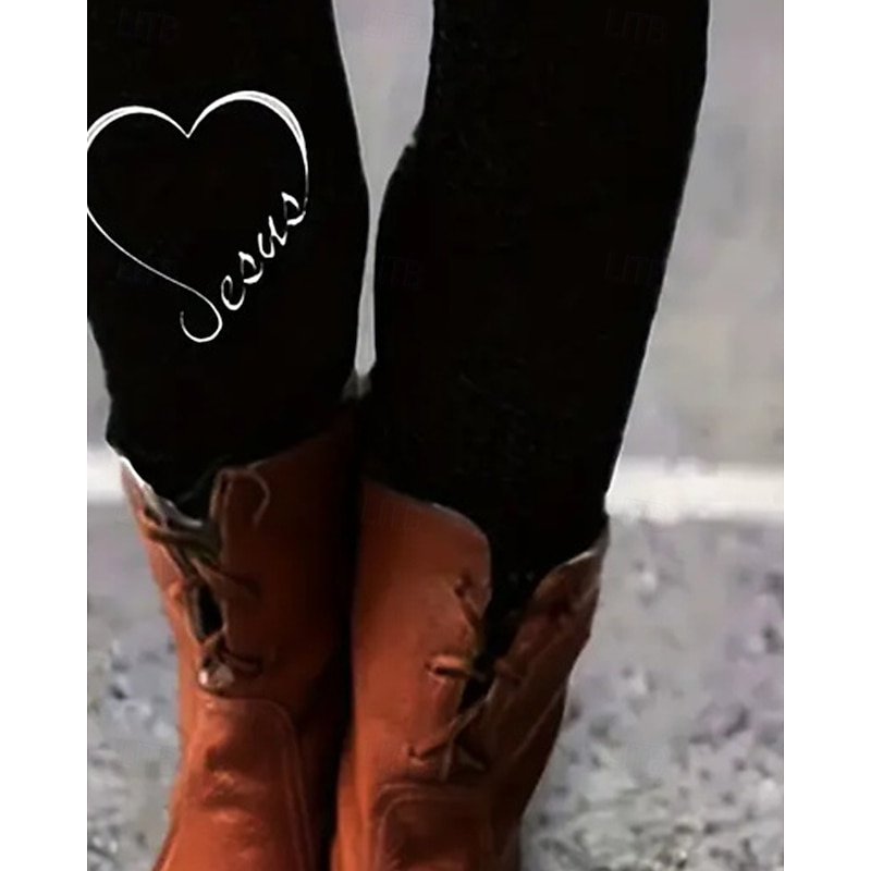 Women's Chinos Leggings Cozy Leggings Vacation Vintage Ethnic Style Full Length High Waist Graphic Letter Printing Thermal Warm Comfortable Stretchy Formal Vacation Street Black Fall Winter Slim Fit3