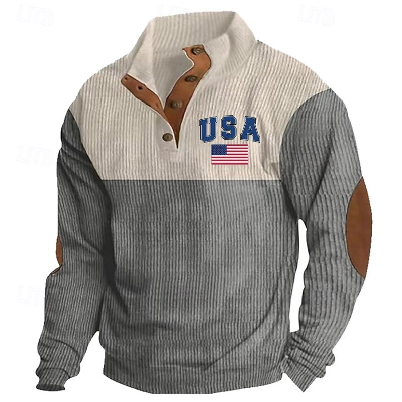 Men's Sweatshirt Corduroy Pullover Hoodie Sweatshirt Pullover Button Up Hoodie Black Army Green Burgundy Light Grey Dark Gray Standing Collar Plain Patchwork Color Block Sports & Outdoor Casual Daily