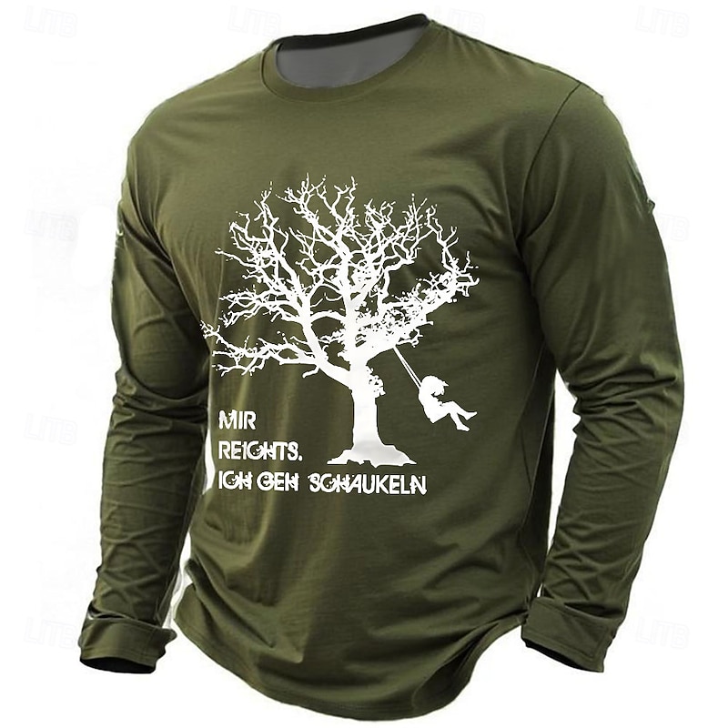 Men's Funny Slang German T Shirt Long Sleeve T shirt 3D Print Crew Neck Shirt Fashion Daily Basic Street Casual Daily Black Blue Green Summer Spring Clothing Apparel S M L XL XXL XXXL