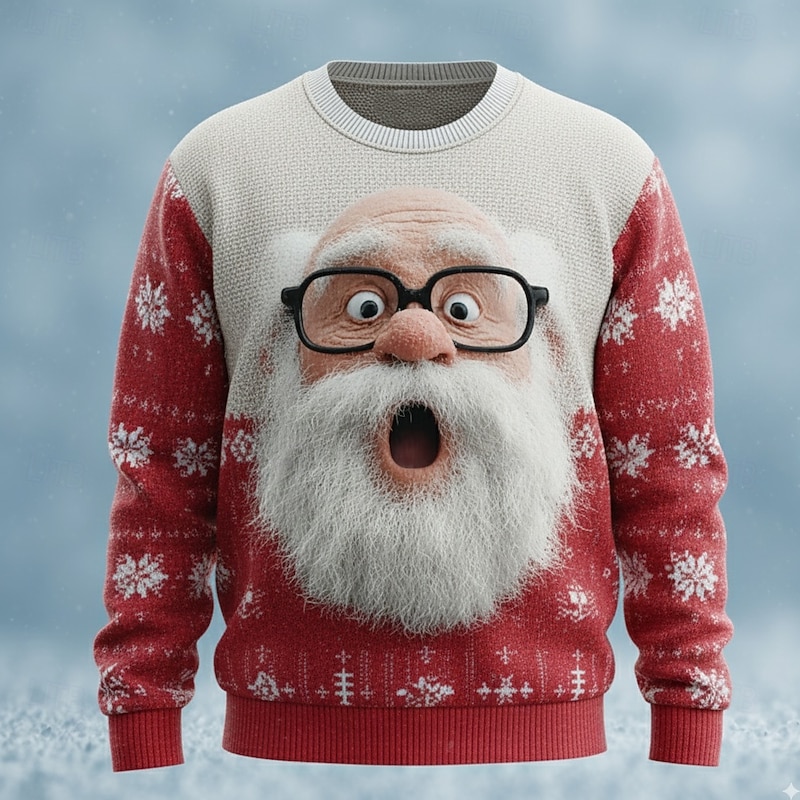 Ugly Christmas Sweater Men's Santa Claus 3D Print Snowflake Pullover Sweater Jumper Knitwear Crewneck Casual Vacation Daily Festival Keep Warm Long Sleeve Fall Winter Black Red Green