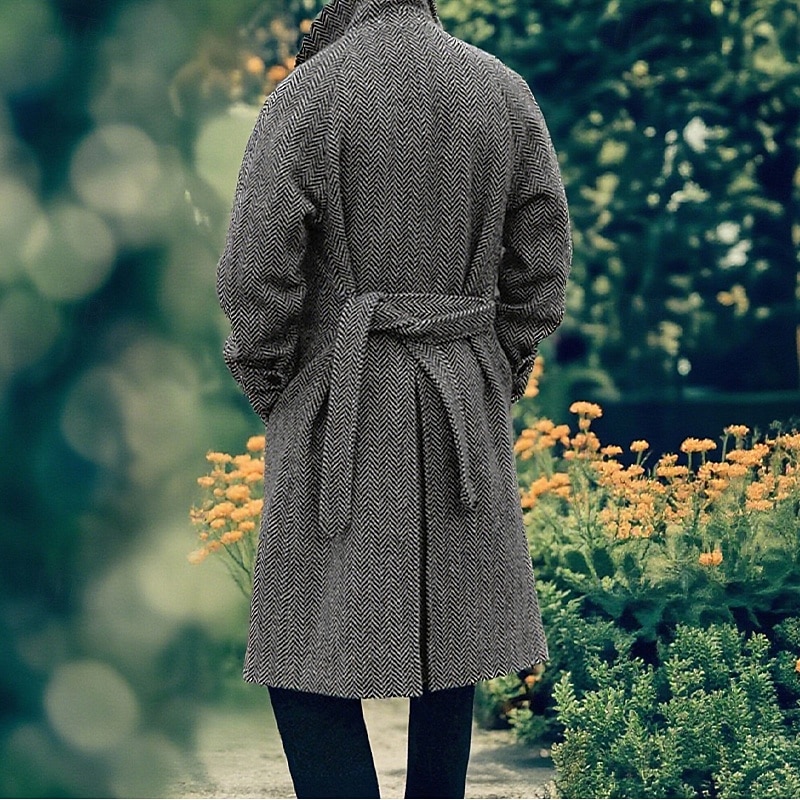 Men's Trench Coat Long Trench Coat Daily Vacation Fall & Winter Polyester Thermal Warm Outerwear Clothing Apparel Fashion Classic Geometric Pocket Lapel Double Breasted3