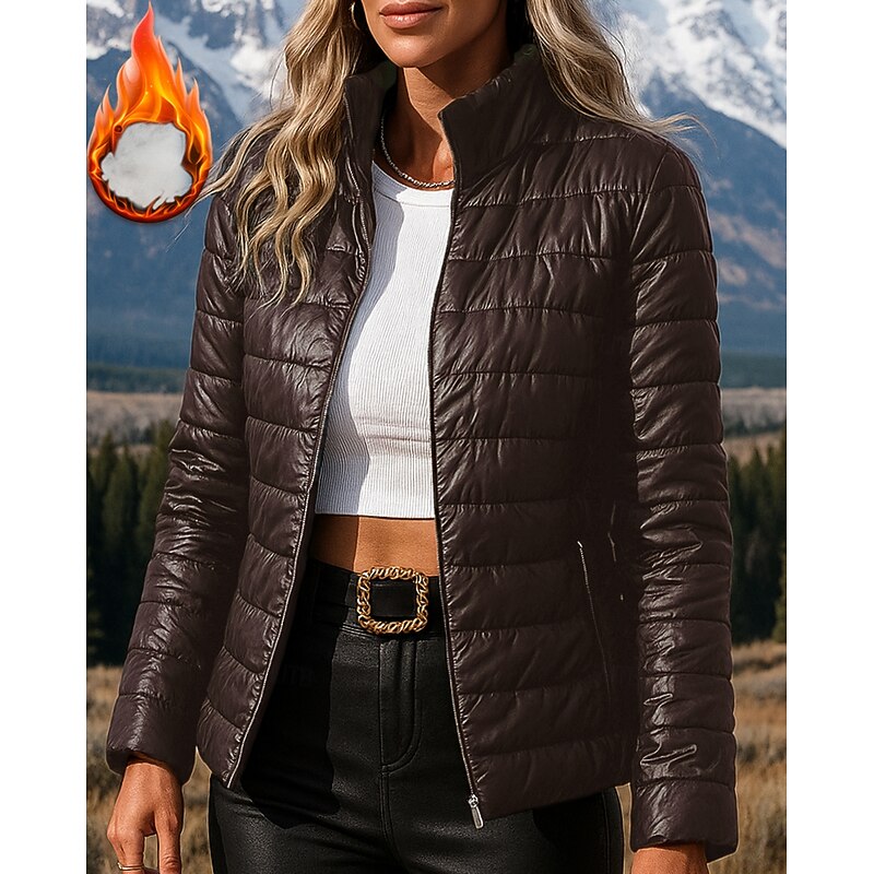 Women's Hiking Jacket Puffer Jacket Thermal Jacket Outdoor Thermal Waterproof Hiking Outfits Hiking Clothes Winter Autumn / Fall Top Camping / Hiking / Caving Running Solid Color Black Brown4