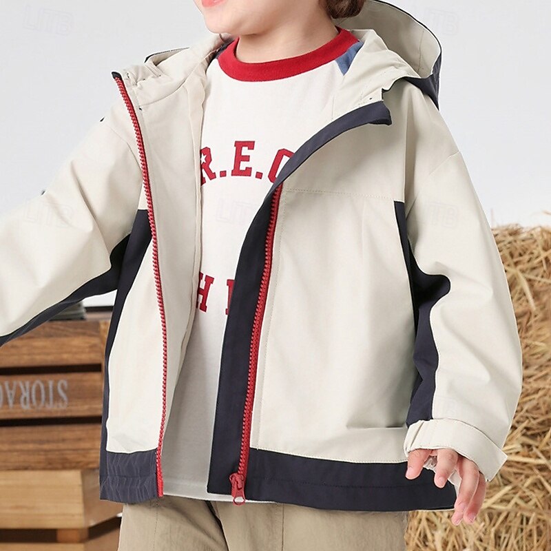 Kids Boys' Hiking Jacket Outdoor Jacket Outerwear Color Block Long Sleeve Zipper Pocket Comfort Waterproof Windproof Coat Outdoor Fashion Daily White Spring Fall 4 years+3