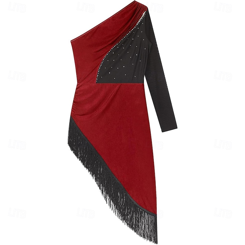 Women's Salsa Latin Dance Dress Shiny Rhinestones Fringe Flapper Party Dress Ballroom Dance Costume4