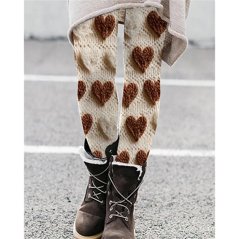 Women's Pants Trousers Leggings Cozy Leggings Streetwear Casual Full Length High WaistPantsHalloween Heart Elastic Waist Print Breathability Comfortable Stretchy Vacation Street Daily Wear Khaki