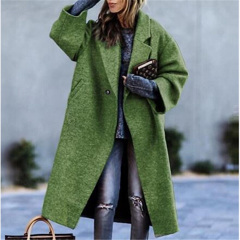 Women's Casual Jacket Comfortable Breathable Buttons Casual Plain Vacation Street Casual Daily Wear Single Breasted Long Notch Lapel Oversized Long Sleeve Outerwear Black Yellow Pink Spring Fall