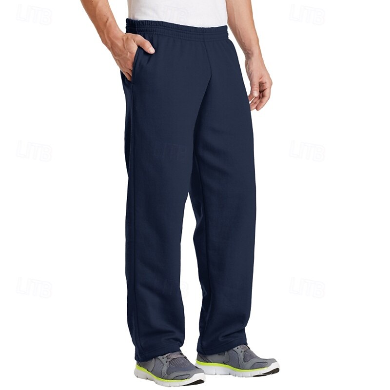 Men's Sweatpants Fleece Pants Trousers Straight Leg Sweatpants Elastic Waist Solid Color Warm Breathable Full Length Home Work Sports Outdoor Classic Style Casual / Sporty Navy Blue Light Grey2