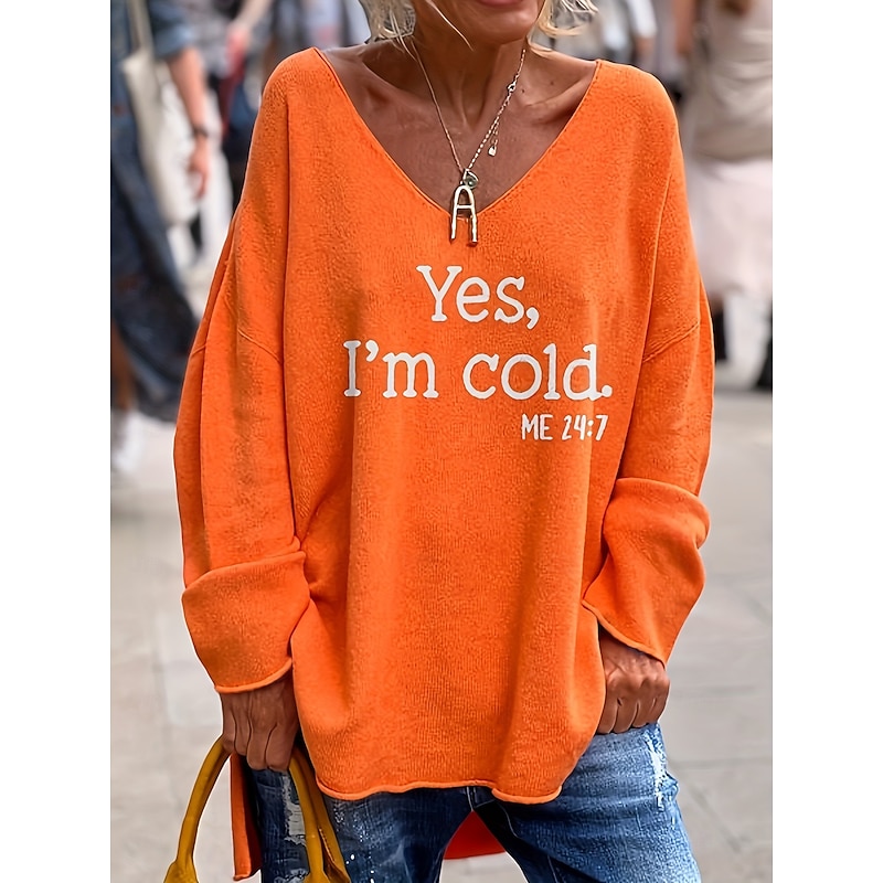 Women's T Shirt Graphic Letter Elegant Vintage Fashion Long Sleeve V Neck Regular Tops Daily Weekend Print Pink Orange Green Gray Spring Fall