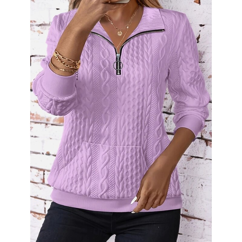Women's Blouse Solid Color Tropical Stylish Casual Long Sleeve Shirt Collar Regular Tops Daily Zipper Pocket White Pink Blue Purple Spring Fall Winter3