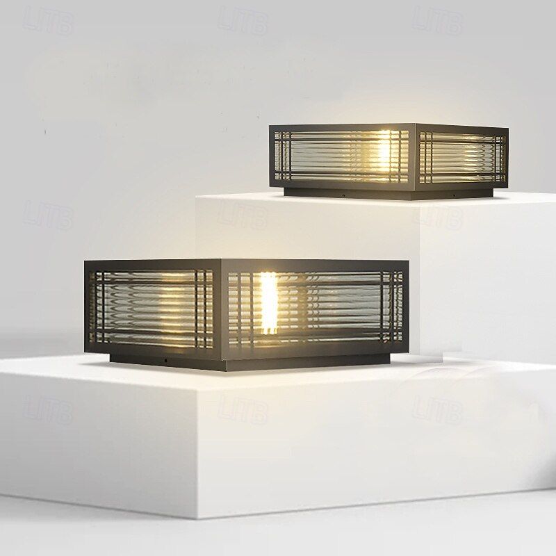 Column Lamp Waterproof Exterior Post Light Fixtures,Pillar Lights Outdoor, IP65 Square Pillar Lights Outdoor Waterproof Aluminum Glass Post Light Fixtures Exterior Pillar Lights2