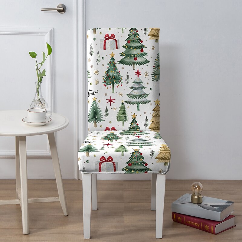1/2/4/6pcs Christmas Dining Chair Cover / Stool Chair Cover, Geometric Printed Polyester Slipcovers, Holiday Decorative Chair Protector for Home3