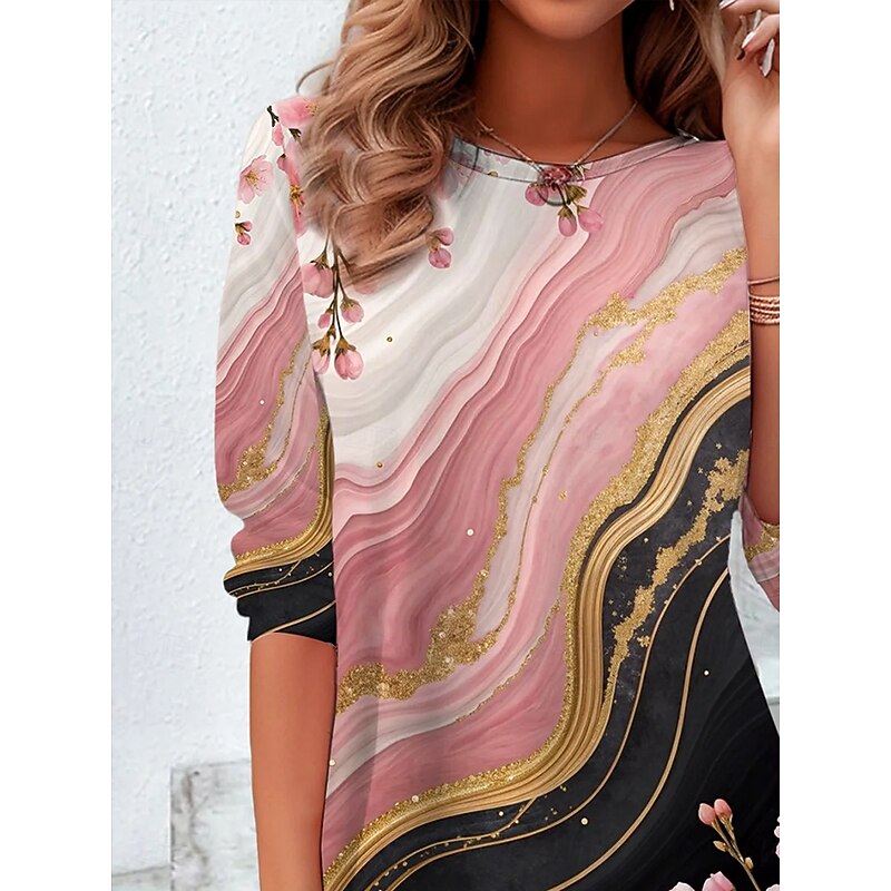 Women's T Shirt Ombre Floral Graphic Vintage Stylish Classic Long Sleeve Crew Neck Round Neck Regular Tops Daily Print Pink Spring Fall Winter2