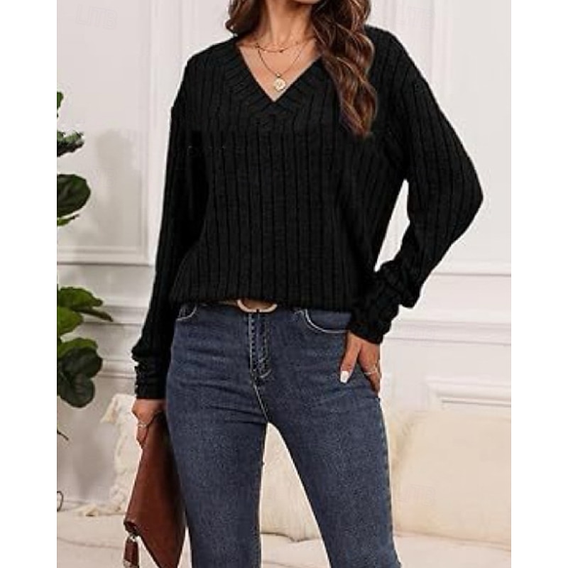 Women's Shirt Blouse Plain Casual Long Sleeve V Neck Regular Tops Daily Holiday Going out Buttons Black Khaki Rose Pink Fall Winter3