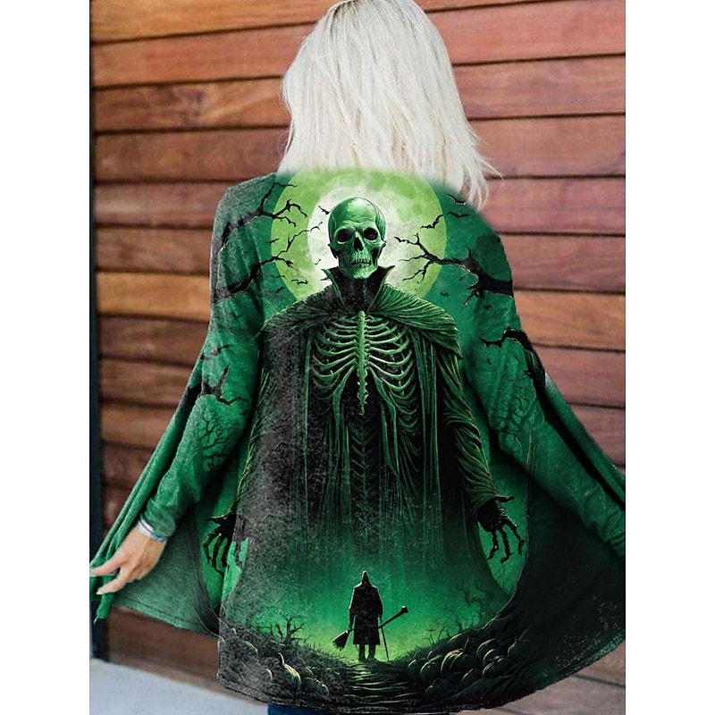 Women's Coat Lightweight Comfortable Print Vintage Fashion Artistic Casual Skull Casual Long Collarless Regular Fit Long Sleeve Outerwear Red Purple Green Spring Fall3