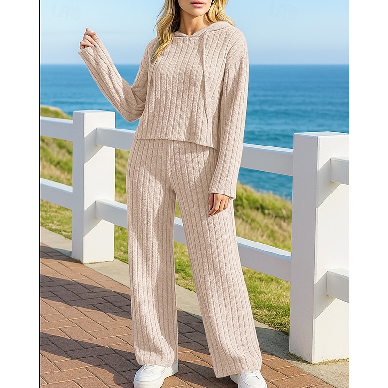 Women's Knitted Sweatsuits Hooded Sweatshirt Lounge Suits Drawstring Solid Colored Clothing Suit Fall Black Purple Vocation Outdoor Travel Lightweight Fashion Long Sleeve Sport Activewear4