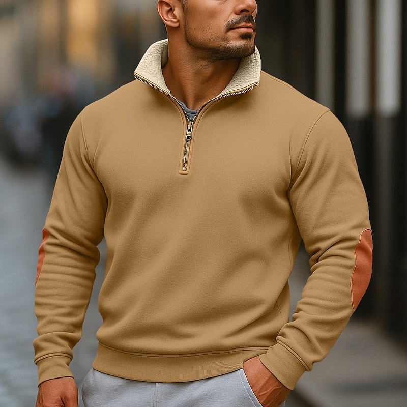 Men's Hoodie Quarter Zip Hoodie Fleece Hoodie Fleece lined Hoodie Black Navy Blue Khaki Light Grey Dark Gray Hooded Plain Patchwork Color Block Sports & Outdoor Casual Daily Streetwear Cool Sportswear