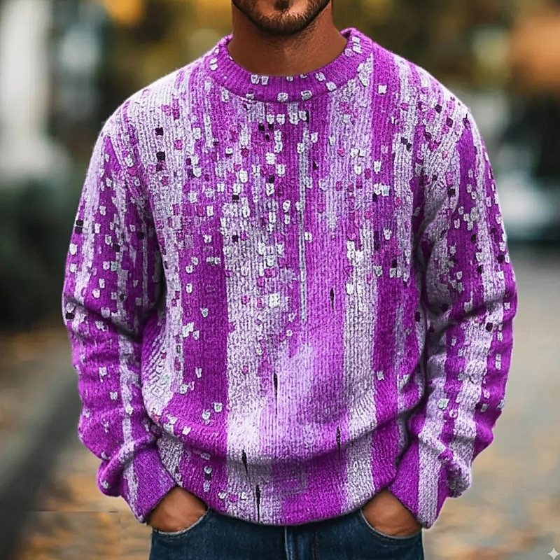Men's Color Block Pullover Sweater Jumper Knitwear Crewneck Casual Vacation Street Daily 3D Print Knitting Keep Warm Long Sleeve Spring Fall Winter Blue Green Amethyst2