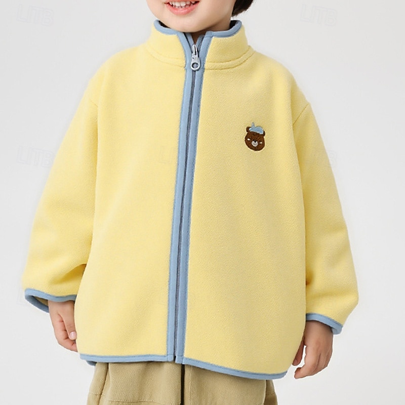 Kids Boys' Fleece Jacket Outdoor Jacket Coat Outerwear Solid Color Long Sleeve Zipper Pocket Comfort Keep Warm Soft Coat Outdoor Fashion Daily White Yellow Spring Fall 4 years+3