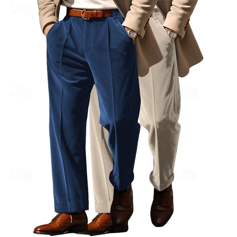 Men's Trousers Dress Pants Baggy Pants Velvet Pants Prom Pants Front Pocket Straight Leg Multi-pack Plain Comfort Full Length Outdoor Business Daily Fashion Chic & Modern Blue+Khaki Brown+Blue3