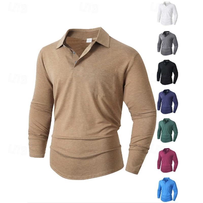 Men's Golf Shirt Golf Polos Shirts Work Casual Lapel Long Sleeve Basic Modern Plain Buttons Spring Fall Regular Fit Black White Navy Blue Green Khaki Rose Golf Shirt