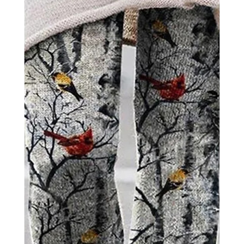 Women's Pants Trousers Leggings Cozy Leggings Streetwear Casual Full Length High Waist Bird Elastic Waist Print Breathability Comfortable Stretchy Vacation Street Daily Wear Gray Spring Fall Regular2