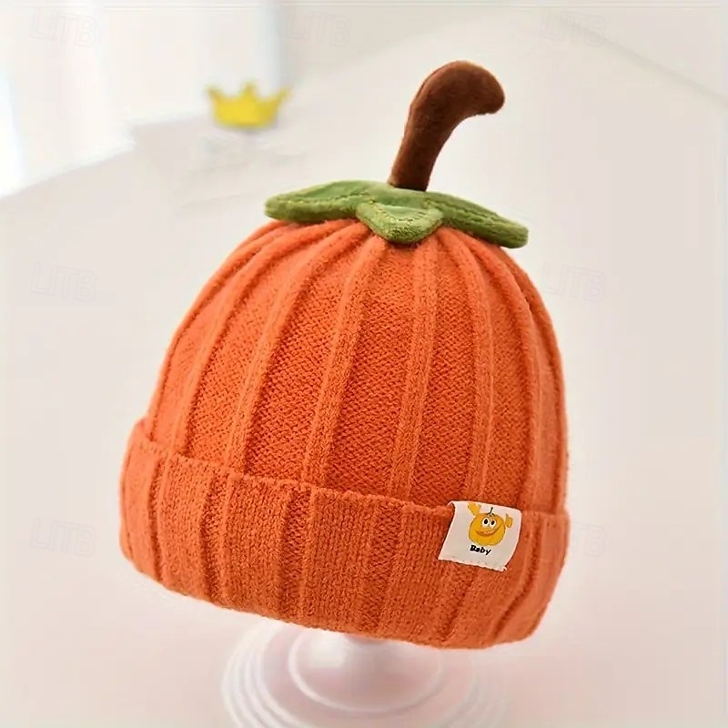Fall Thanksgiving Kids Knit Pumpkin Hat, Winter Warm Thick Beanie with Ear Protection, Cute Baby Boys Girls Cartoon Hat for Outdoor Travel, Holiday Party, Birthday Gift4