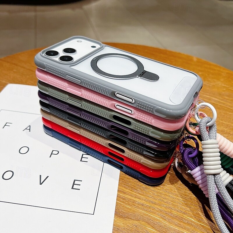 Phone Case For iPhone 17 Pro Max 17 Air 16 15 14 Pro Max Plus 13 Pro Max Back Cover with Stand Holder with Lanyard Shockproof Retro TPU Acrylic3