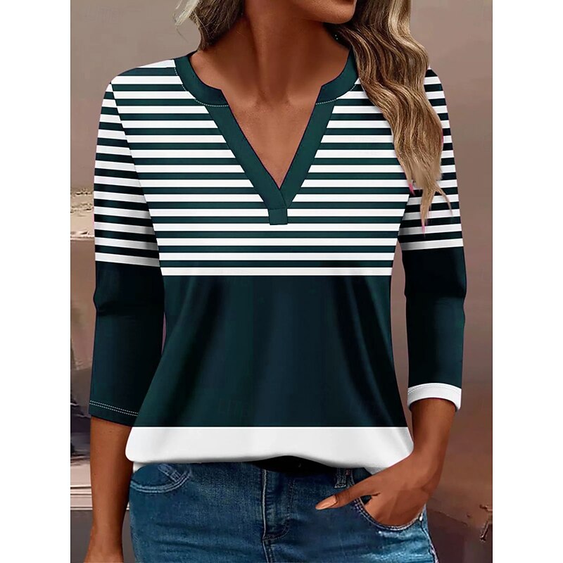 Women's T Shirt Graphic Geometric Vintage Stylish Classic Long Sleeve V Neck Notched Neck Regular Tops Daily Print Black Red Blue Green Spring Fall Winter3