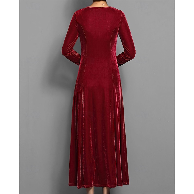 Women's Long Dress Maxi Dress Velvet Dress Cocktail Dress Elegant Fashion Modern Evening Party Weekend Regular Fit Plain 3/4 Length Sleeve Crew Neck Black Red Blue Purple Spring Fall4