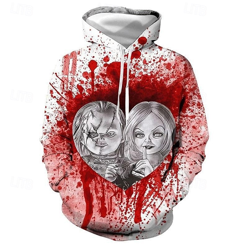 Scary Movie Halloween Chucky Hoodie Cartoon Manga Anime 3D Front Pocket Graphic For Couple's Men's Women's Adults' Halloween Carnival Masquerade 3D Print Casual Daily