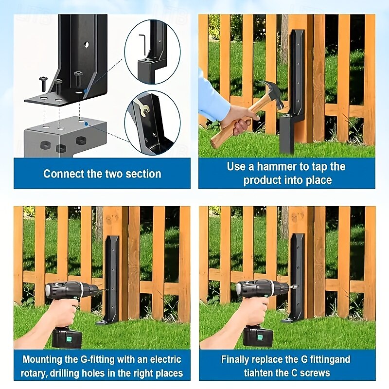 Heavy-Duty Metal Fence Post Repair Kit with Steel Anchors for Tilted and Damaged Wood Support2