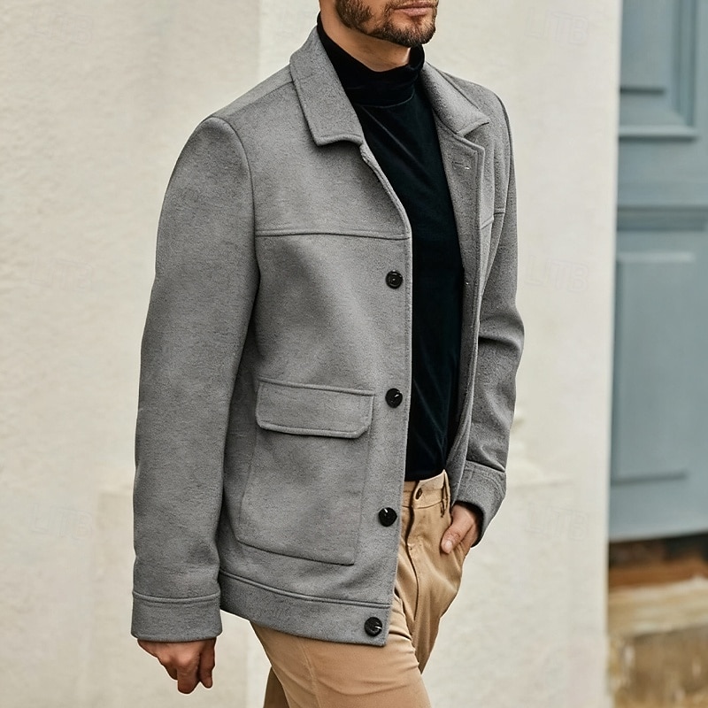 Men's Lightweight Jacket Casual Jacket Vacation Daily Breathable Pocket Fall Winter Plain Fashion Classic Lapel Regular Gray Jacket2