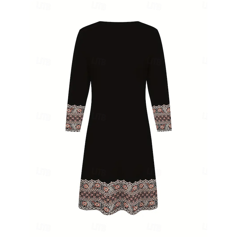 Women's Mini Dress T Shirt Dress Tee Dress Sundress A Line Dress Casual Daily Going out Regular Fit Graphic Tribal Abstract Long Sleeve Crew Neck V Neck Black Fall Winter2