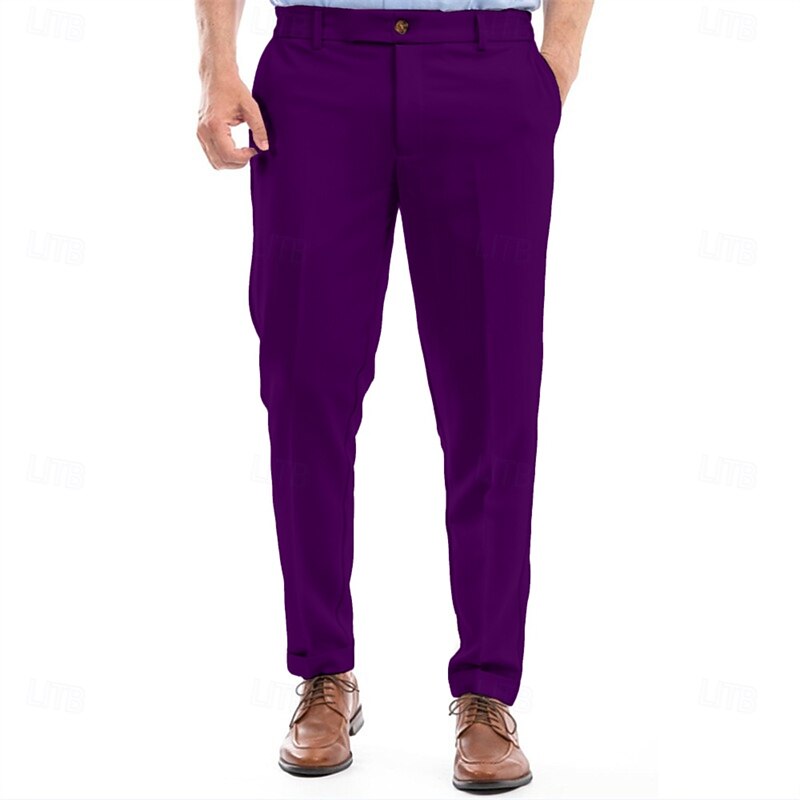 Men's Tapered pants Trousers Dress Pants Suit Pants Pocket Elastic Waist Plain Comfort Soft Full Length Business Daily Wedding Party Fashion Streetwear White Pink4