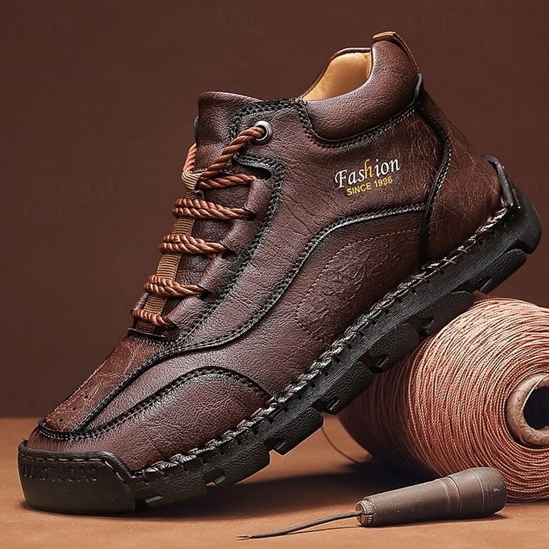 Men's Brown Lace-Up Hiking Boots with Rugged Design – Comfortable and Fashion-Forward for Casual Wear, Travel and Hiking Trips