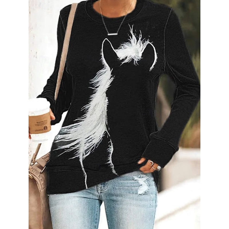 Women's Sweatshirts Graphic Animal Vintage Casual Long Sleeve Crew Neck Regular Tops Street Dailywear Casual Print Black Blue Spring Fall Winter2