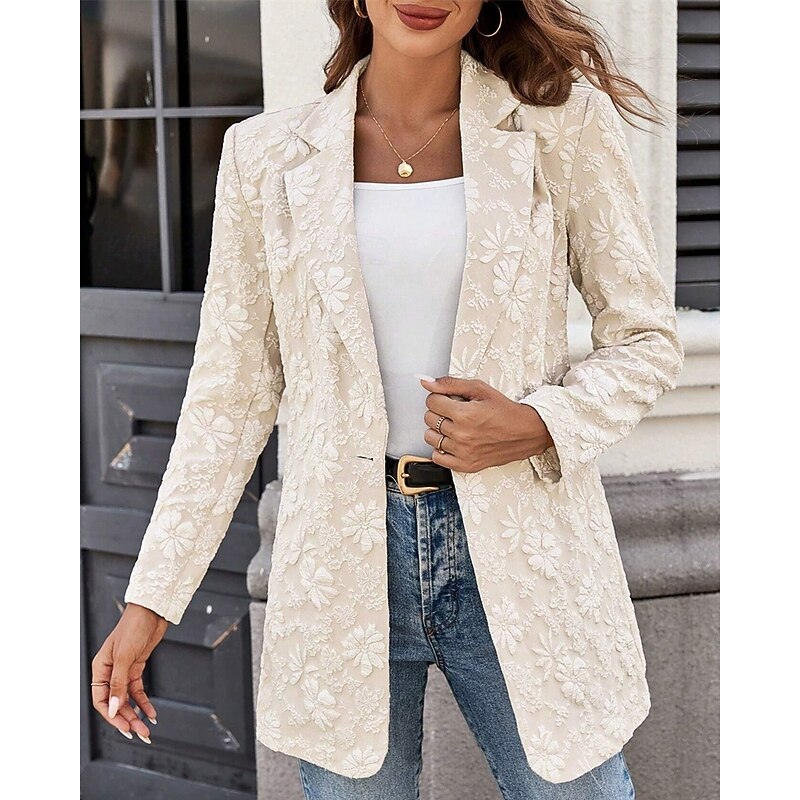 Women's Blazer Comfortable Print Elegant Fashion Outdoor Flower Going out Casual Daily Weekend Cardigan Regular Lapel Regular Fit Long Sleeve Outerwear Khaki Spring Fall3