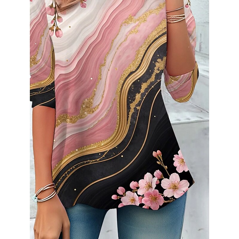 Women's T Shirt Ombre Floral Graphic Vintage Stylish Classic Long Sleeve Crew Neck Round Neck Regular Tops Daily Print Pink Spring Fall Winter3