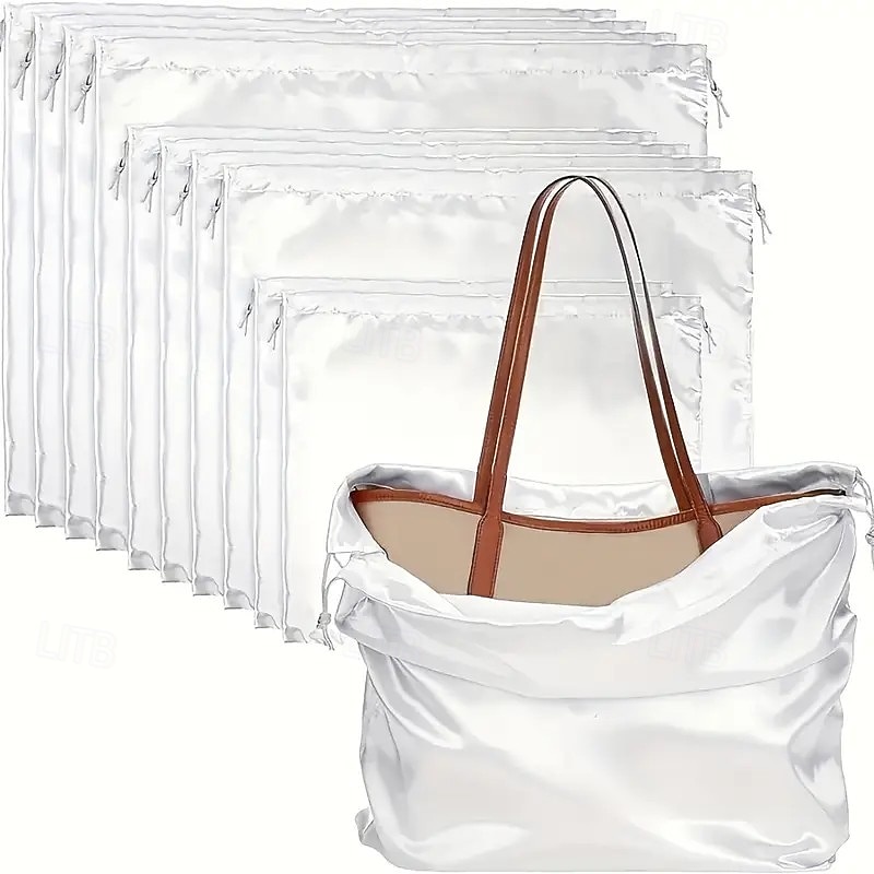 5/10PCS High Quality White Satin Drawstring Bag - Soft and Smooth Dustproof Storage Bag Suitable for Handbags Wigs and Underwear - Machine Washable 15.74x11.81 inches Elegant Gloss Surface Wig