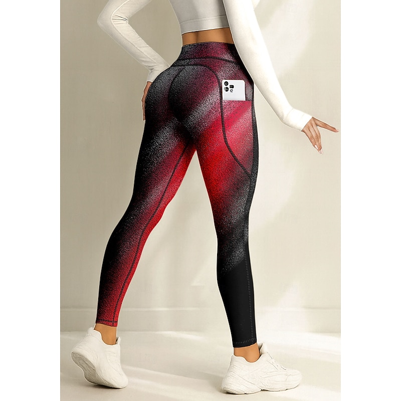 Christmas Women's pilates leggings fitness pants Gym Leggings Pockets Stamp Duty Side Pockets Sun Protection High Waist Pilates Gym Gym Workout Pants Tights Leggings Color Gradient Red Fall Sports3