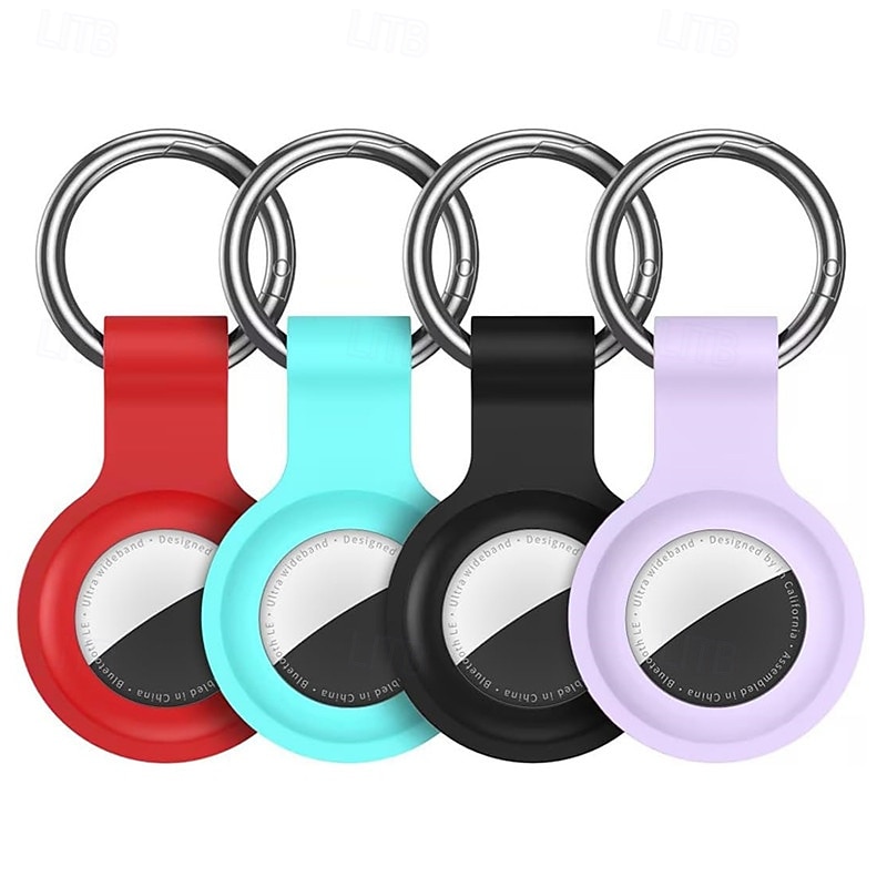 4 Pack Compatible with Apple AirTag Holder Case Keychain Silicone Key Chain Ring Cases Cover Tags GPS Tracker Item Tag Finders Accessories for Bags Luggages For Apple AirTag3