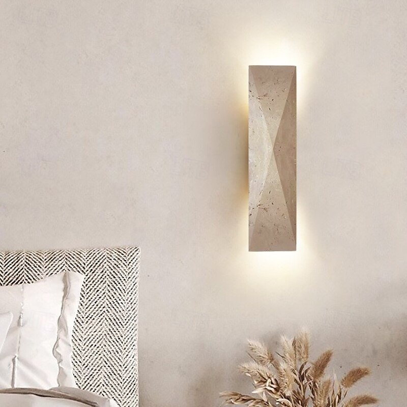 Modern Minimalist Outdoor/Indoor Rectangular Yellow Travertine LED Wall Sconce Lamp for Garden