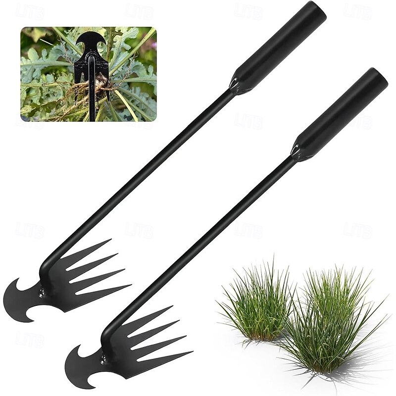 Garden Weed Pulling Tool Uprooting Weeding Tool, 4 Teeth Weed Puller Tool Manganese Steel Garden Weeder Tool for Vegetable Gardening Planting