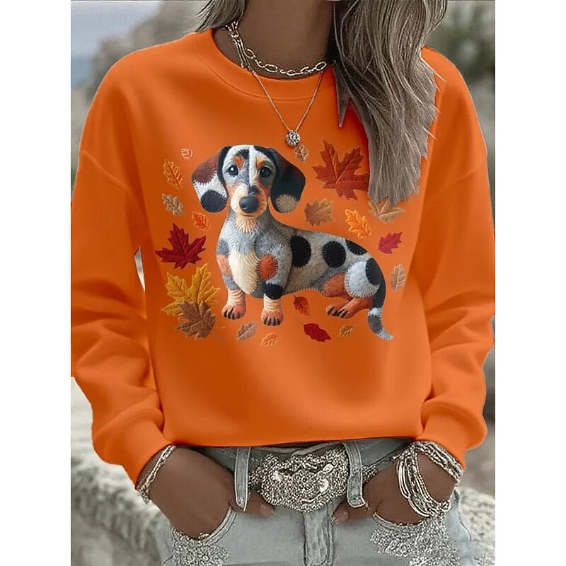 Women's Pullover Sweatshirt Graphic Animal Casual Long Sleeve Crew Neck Regular Tops Home Work Street White Pink Blue Orange Spring Fall Winter