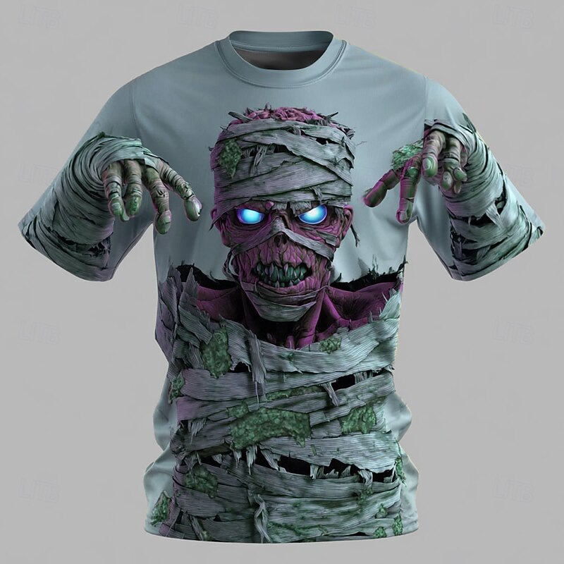 Halloween Men's Optical Illusion 3D Mummy T Shirt Short Sleeve T shirt 3D Print Crew Neck Shirt Exaggerated Designer Horror Party Street Holiday Green 1# Green 2# Blue 2# Summer Spring All Seasons2